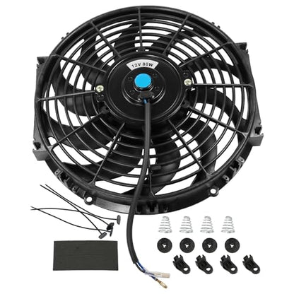 JDMSPEED New 12" Inch Universal Slim Fan Push Pull Electric Radiator Cooling 12V Mount Kit - color: Black, size: 12 Inch