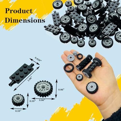 100 PCS Wheels, Tires & Axles Building Kit | Compatible with All Major Building Brick Sets | Vehicle, Truck, Car Parts & Accessories for Creative STEM Play