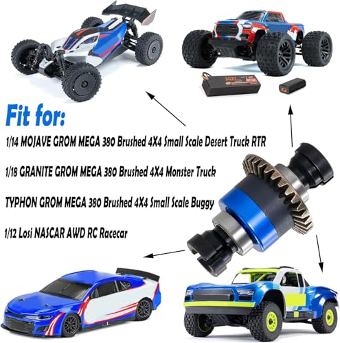 Assembled Differential 30T 0.8Mod for ARRMA 1/18 Granite GROM, Typhon GROM, 1/14 Mojave GROM, 1/12 Losi AWD RC Racecar, RC Front & Rear Universal Upgraded Metal Differential 2Pcs (Black/Blue) - color: Black-blue