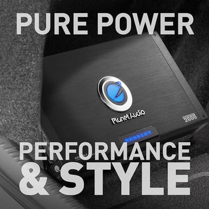 Planet Audio AC2600.2 Anarchy Series 2 Channel Class A/B Car Amplifier - 2600 High Output, 2-8 Ohm Stable, High/Low Level Inputs, High/Low Pass Crossover, Full Range, Hook Up to Subwoofer for Bass