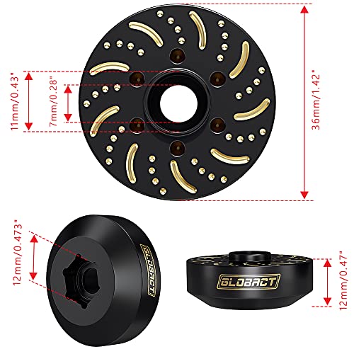 GLOBACT 1/10 Brass Wheel Weights Extended Hex Hub for TRX4 TRX6 SCX10-12mm | Fits 1.9" 2.2" RC Wheel, 340g Counterweight - size: 12mm