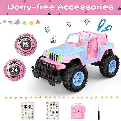 NQD Remote Control Car for Kids 1:16 Scale 80 Min Play 2.4Ghz Off Road RC Trucks with Stickers Toy Car Gift for Girls 3 4 5 6 Year Old - color: Pink and Blue