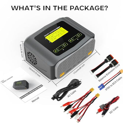 LiPo Battery Charger Dual 10A Fast Balance Charger Discharger for RC Car | Large Screen Battery Charger for 1-6S LiPo LiHV Li-ion LiFe 1-15S NiCD NiMH 2-20V PB Smart Batteries RC Car Aircraft Drone - color: Gray