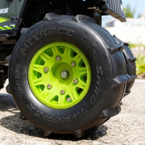 Pre-Glued Sand & Snow Paddle Wheel & Tire Set for 1/10 RC Truck Fits Slash, Arrma Fury/Senton, Tekno SCT410, HSP 94155, 117 x 45.5 mm, 12/14/17 mm Hex, 4 pcs, Green - color: Green
