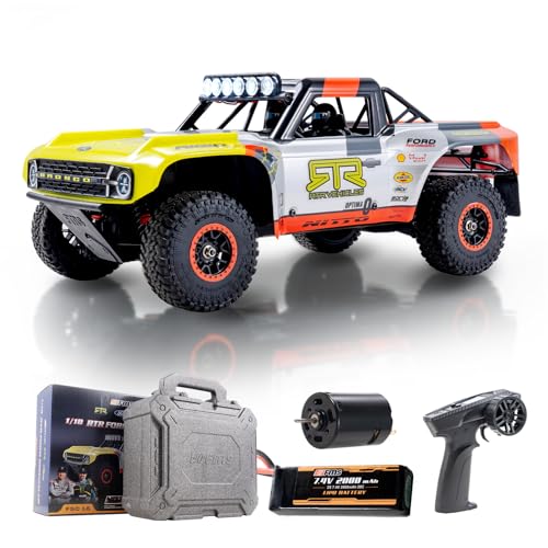 FMS 1/18 RC Truck FSC18 Ford Bronco, Officially Licensed by Ford Short Course RC Car, 4x4 Off-Road RC Crawler with LED Lights, and Quick-Release Body-RTR (Race Livery B (Brushed Version)) - style: Race livery B-Brushed version