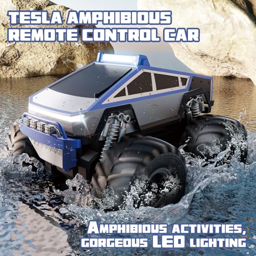 Amphibious Remote Control Car, 1:18 RC Off-Road Monster Truck Toys for Boys,4WD All Terrain Off-Road Pickup, 2.4 GHz RC Vehicles, Waterproof RC Trucks, Christmas Birthday Gifts for Boy Girl (Blue) - color: Blue