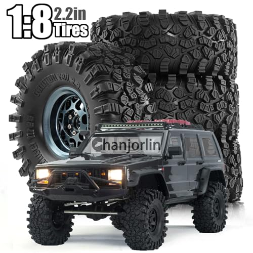 2.2 inch RC Crawler Tires and Beadlock Wheels Rims OD 5.35'' 1:10 Soft Rubber Mud All Terrain Tyres for 1/10 1/8 Rock Crawler Car Traxxas TRX4 Axial SCX10 II RC4WD CC01 Gen8 (Silver) - color: Silver