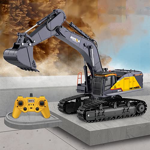 US in Stock, HUINA 1592 1/14 RC Excavator | 680° Rotatable, RC Metal Construction Vehicle with Light & Sound, 2.4GHz 50M Remote, RTR RC Digger with Battery Charger