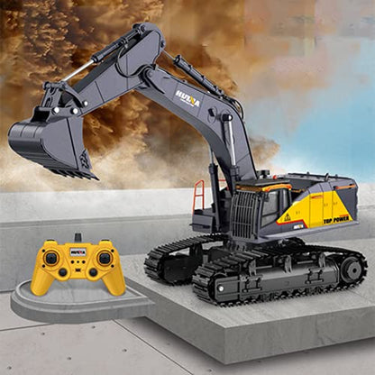 US in Stock, HUINA 1592 1/14 RC Excavator | 680° Rotatable, RC Metal Construction Vehicle with Light & Sound, 2.4GHz 50M Remote, RTR RC Digger with Battery Charger