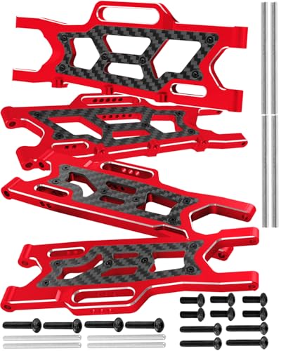 RC Alloy Suspension Arms Upgrades Part for 1/10 Outcast 4x4 4S V2 BLX,Kraton 4x4 4S V2 BLX,Front Rear A Arms Suspension Arms Hops Up,Replace ARA330711 ARA330710,Red - color: Red(4pcs)