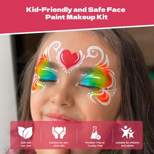 Professional Face Painting Kit for Kids Adults-12*10g Non Toxic Water Activated Face Paint Kit With Brushes,Stencils，Gem Stickers;Halloween,Carnival;Water Based Facepaint Makeup Kit for Kids Party - color: 12 Color Face Paint - 35 Piece Set