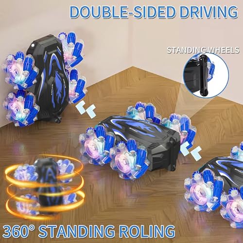 LOOZIX Gesture Sensing RC Stunt Car, Remote Control Car for Boys and Girls | 4WD Remote Control Car, with Lights Music, Bitthday Gifts,Toys For Boys and Girls 6 7 8 9 10 11 12 Years Old - color: Blue