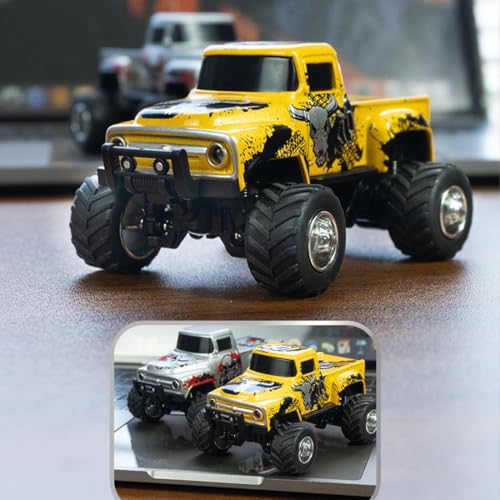 1:64 Scale MINI Monster Truck RC Car with Tow Hook, 2.4G Alloy Remote Control Vehicle with 3-Speed Gear,Multi-Player Off-Road Model HG4-231 - color: Yellow
