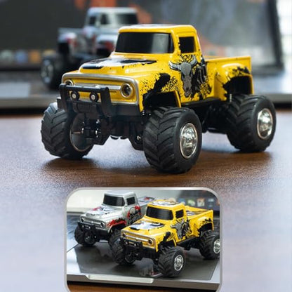 1:64 Scale MINI Monster Truck RC Car with Tow Hook, 2.4G Alloy Remote Control Vehicle with 3-Speed Gear,Multi-Player Off-Road Model HG4-231 - color: Yellow