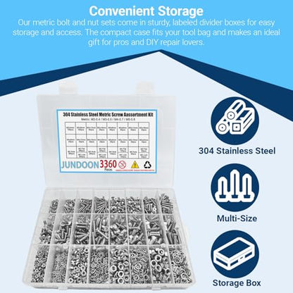 M2 M3 M4 M5 Metric Machine Screws Assortment Kit, 3360Pcs 304 Stainless Steel Countersunk Head Bolts Nuts and Washers Set - color: 3360 M2 M3 M4 M5 F