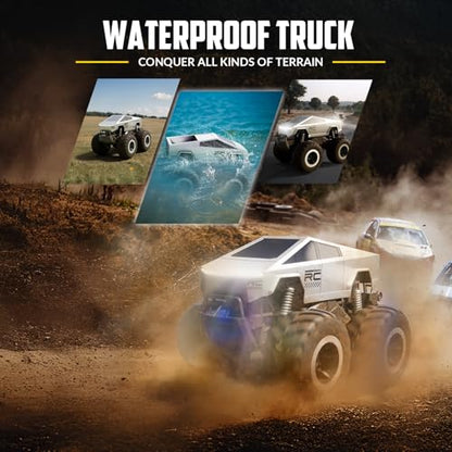 STEMTRON 1:16 Waterproof Cyber Truck Amphibious RC Car 4WD for Water & Land | Remote Control Cars 2.4GHz All Terrain 360° Rotatable,monster truck toys Gifts for Kids Boys Girls