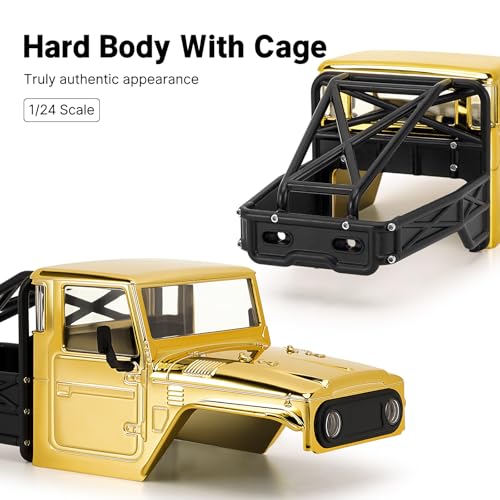 INJORA IR40-24 Half Truck Hard Body with Cage for 1/24 SCX24 Upgrade(Gold) - color: Gold