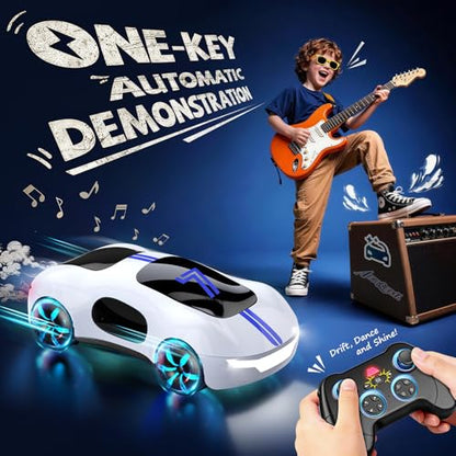 AEROQUEST Gesture Sensing RC Stunt Car for 6+ Years Old Boy and Girl Gift | Remote Control Stunt Drift USB-C Charging Light Spray Sound Gesture Sensing Spotrs Birthday Holiday 6 7 8 9 10 11 12 - color: White
