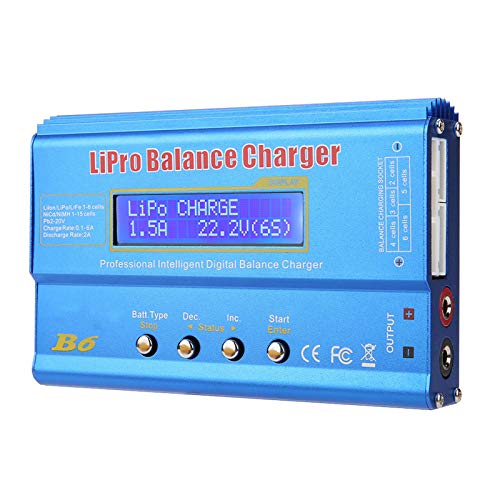 Shkalacar Professional Balance Charger/Discharger with Power Supply for LiPo，Li-ion，Li-Fe，LiHV Battery (1-6S), NiMH，NiCd (1-15S), Rc Hobby Battery Balance Charger, 80W 6A