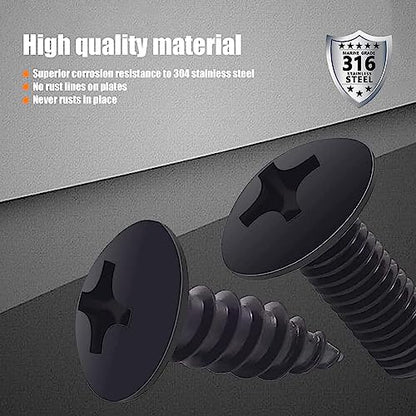 8 Sets Rustproof License Plate Screws Kit, Anti-Vibration Anti-Theft Car License Bolts, Self Tapping Mounting Fasteners for Auto Front and Rear License Plate Frame Cover (Black)