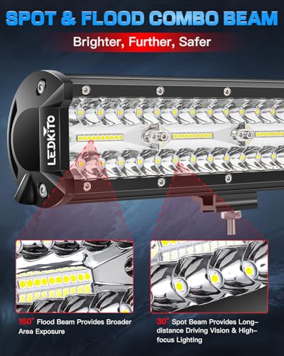 20In LED Light Bar and 4In LED Cube Pods Lights with Wiring Harness | 3Pin Rocker Switch Spot Flood Combo Beam Triple Row Off Road Driving Work Lights Bar for Je-ep Truck Pickup Tractor Golf Car - size: 20 Inch LED Light Bar + 4 Inch LED Pods (2PCS) Kit