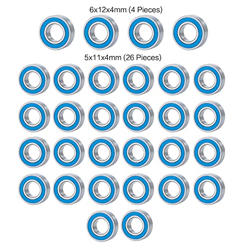 30PCS Steel Blue Ball Bearings Kit for Tamiya Semi Grand Freight | Globe Liner R620 King Hauler 1/14 RC Tractor Truck Climbing Trailer Car Upgrade Parts 6x12x4mm 5x11x4mm