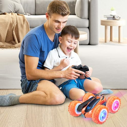 Remote Control Car, 2.4GHz Electric Race Stunt Car, 360° Rotating RC Car | Kids Car Toys, LED Headlights Double Sided RC 4WD High Speed Off Road Gift for 3 4 5 6 7 8-12 Year Old Boy Toys (Orange) - color: Orange