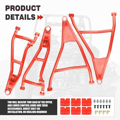 High Clearance Front Upper & Lower A-Arms for Can-Am Maverick X3 72" Body, Heavy-Duty 1.25" Tubular Steel, Adjustable Camber, Reinforced Suspension Arms Kit, Red - size: For 72" Can-Am, style: Front