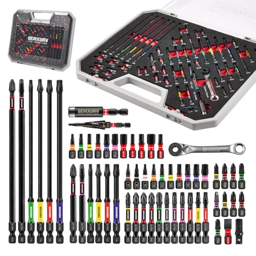 58Pcs Screwdriver Bit Set Include Impact Screwdriver Bits, Mini Wrench, Step Drill, 1/4”Socket Adapter and Impact Bit Extension with Tool Box for Home Repairs& DIY - style: GFY058EV01-GY