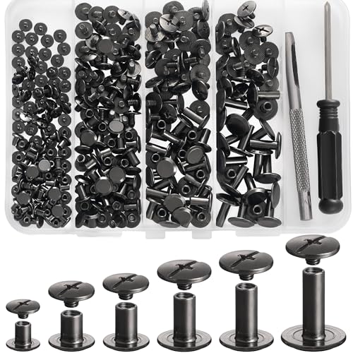 YORANYO 140 Sets Chicago Screws Leather Rivets Kit for Fabric Leather Crafting 6 Sizes Chicago Binding Screws for Decorate and Repair Belt Bag Shoes Purse Pet Collar Clothing Bookbinding (Gun-Metal) - color: Gun Metal