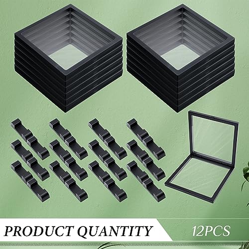 Harloon 12 Pcs 3D Floating Display Case Floating Frame Display Holder Stand Challenge Coin Jewelry Frame Box for AA Medallions Fossil Rock Gemstones Specimen(Black,7 x 7 x 0.8 Inch,Square Base) - color: Black, size: 7 x 7 x 0.8 Inch, style: Square Base