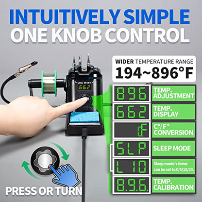 YIHUA 926 III 60W Digital Display Soldering Iron Station Kit w 2 Helping Hands, 6 Extra Iron Tips, Lead-Free Solder, Solder Sucker, S/S Tweezers, °C/ºF Conversion, Auto Sleep & Calibration Support - color: Black