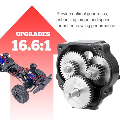 Transmission Gear Set Stainless Steel High Speed Diff Gear for Traxxas TRX4M TRX4MT 1/18 RC Crawler Upgrades (16.6:1) - size: 16.6:1
