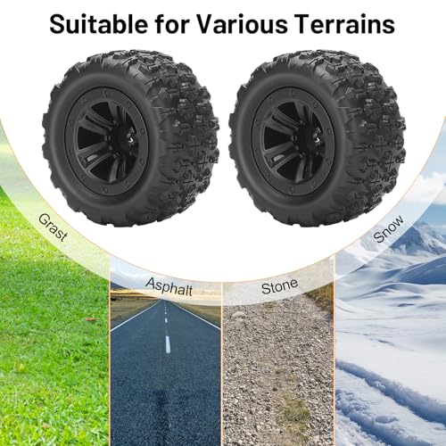 12mm Hex Hub RC Wheels and Tires, daitoku 1/16 RC Tires RC Truck Wheel Rims & Rubber Tires for 1/16 Off-Road RC Car, 16208, 16209, 16210, H16BM, H16GT, H16H