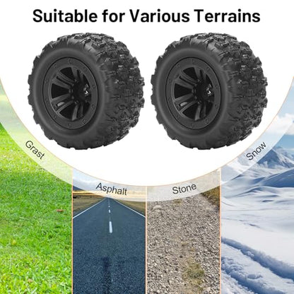 12mm Hex Hub RC Wheels and Tires, daitoku 1/16 RC Tires RC Truck Wheel Rims & Rubber Tires for 1/16 Off-Road RC Car, 16208, 16209, 16210, H16BM, H16GT, H16H