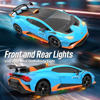 YONCHER RC Drift Car, Remote Control Car for Kids Lamborghini Officially Licensed, 1:24 20KM/H 4WD RC Cars with Lights, Fast Racing Toy Car for Boys Girls, Blue - color: Sto Blue