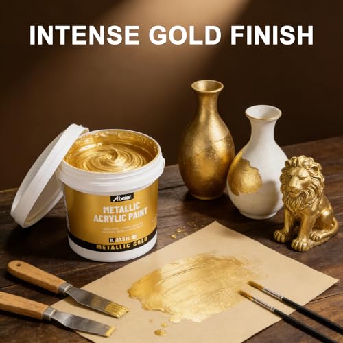 ABEIER Metallic Golden Yellow Acrylic Paint, 1L / 33.9 oz, Bulk Heavy Body Gold Leaf Paint, Acid-Free & Quick-Drying Gold Paint for Canvas, Wood, Metal, Furniture, DIY Crafts