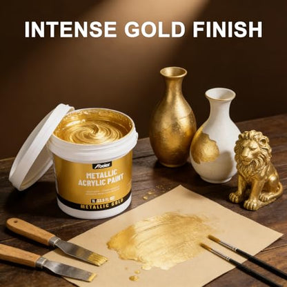 ABEIER Metallic Golden Yellow Acrylic Paint, 1L / 33.9 oz, Bulk Heavy Body Gold Leaf Paint, Acid-Free & Quick-Drying Gold Paint for Canvas, Wood, Metal, Furniture, DIY Crafts