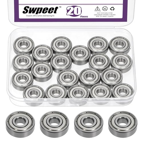 Swpeet 20Pcs 627ZZ Ball Bearings Assortment Kit, 7 x 22 x 7mm High Carbon Steel Deep Groove Bearings, Miniature Bearings, Double Shielded ﻿ - size: 627ZZ-20PCS, style: High Carbon Steel