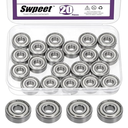 Swpeet 20Pcs 627ZZ Ball Bearings Assortment Kit, 7 x 22 x 7mm High Carbon Steel Deep Groove Bearings, Miniature Bearings, Double Shielded ﻿ - size: 627ZZ-20PCS, style: High Carbon Steel