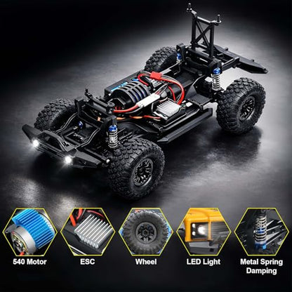 RC Cars RC Crawler 1/10 Scale RTR Remote Control Car 4WD 2.4GHz Brushed Offroad Racing Hobby Grade Model Vehicle with LED Lights 2Pcs Battery Toy for Kids and Adults - color: E-black