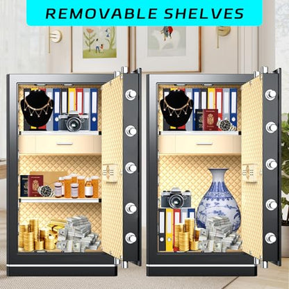 6.5 Cuft Biometric Safe,Home Safe with Fireproof Waterproof Bag,Anti-Theft Digital Security Lock Box with Smart Alert System,Removable Shelf,Built-in Drawer,Personal Document Safes for Money Jewelry - size: 6.5 CuFt