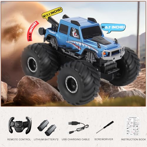 HENGI Amphibious Remote Control Car, RC Monster Truck, 2.4GHZ 1:16 Waterproof All-Terrain Off-Road RC Cars Toys, Pool Toys Gifts for Boys and Girls Age 8-12 (Blue)