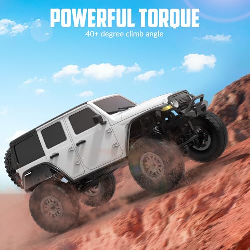 FLYCOLOR RCS24 Off Road 1/24 RC Truck 4x4 Off Road Crawler Climbing Vehicle All Terrain RC Monster Truck Remote Control Car with Bright Headlight 2 Batteries Waterproof Hobby Toys(RTR White) - color: White