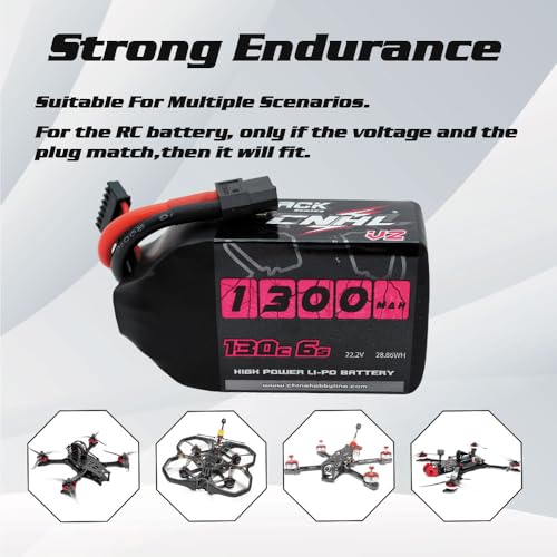 CNHL 1300mAh 6S Lipo Battery 22.2V 130C with XT60 Plug (2 Packs) | Delivers sharp throttle response and balance for 5-inch FPV drones, ensuring quick recovery in freestyle and racing.