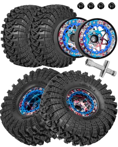 1.9 RC Wheels for 1/10 SCX10 SCX10II SCX10III 90046 TRX4 D90.Aluminium RC Truck Tires Highway Tires 1.9" RC Wheels and Tires 1.9 Beadlock Wheel Rim RC Tires,Colour - color: Colour（for 1/10）