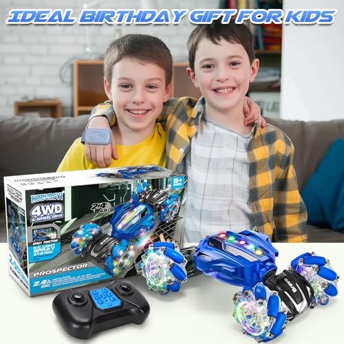 Gesture Sensing RC Stunt Car - Boys Toys Age 6-12, 4WD Hand Controlled Remote Control Car with Light & Music, 360°Rotation Twist Vehicle Toy, Christmas Birthday Gift for Boys Girls Age 6 7 8 9 10 11+ - color: Blue
