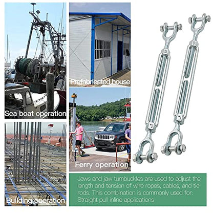1/2" Jaw Jaw Turnbuckle Galvanized Jaw and Jaw Turnbuckle, Jaw Jaw Closed Body Marine Turnbuckle Jaw, 3500lbs Working Load Limit, Durable for Wire Rope Cable (1/2" x 6") - style: Jaw & Jaw-1/2 x 6