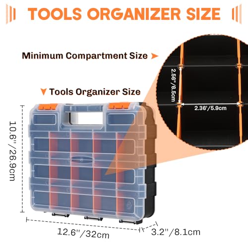 Small Parts Organizer Storage Case Tools Box 34-Compartments | Double Side Organizer Box with Removable Dividers for Small Hardware, Screws, Bolts, Nuts, Nails, Beads, Jewelry (1)