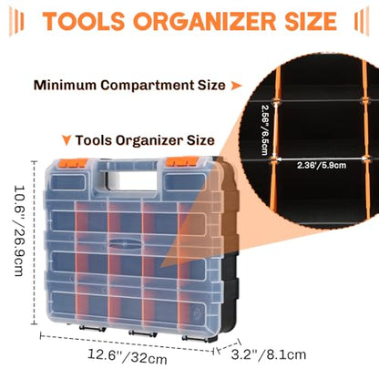 Small Parts Organizer Storage Case Tools Box 34-Compartments | Double Side Organizer Box with Removable Dividers for Small Hardware, Screws, Bolts, Nuts, Nails, Beads, Jewelry (1)